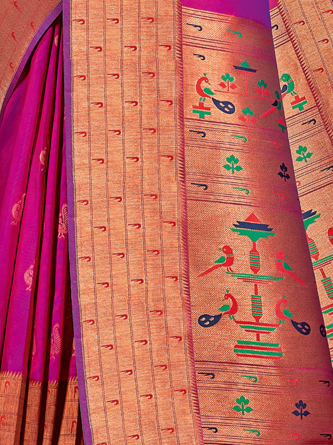 Women's Magenta PAITHANI SILK Woven Work Traditional Tassle Saree - Sangam Prints