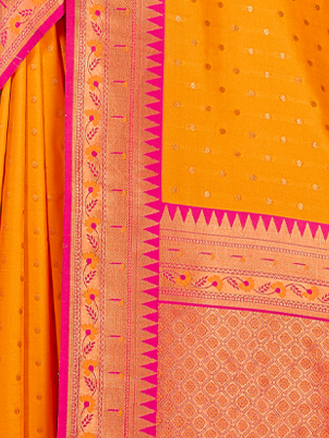 Women's Mustard Silk Woven Work Traditional Tassle Saree - Sangam Prints