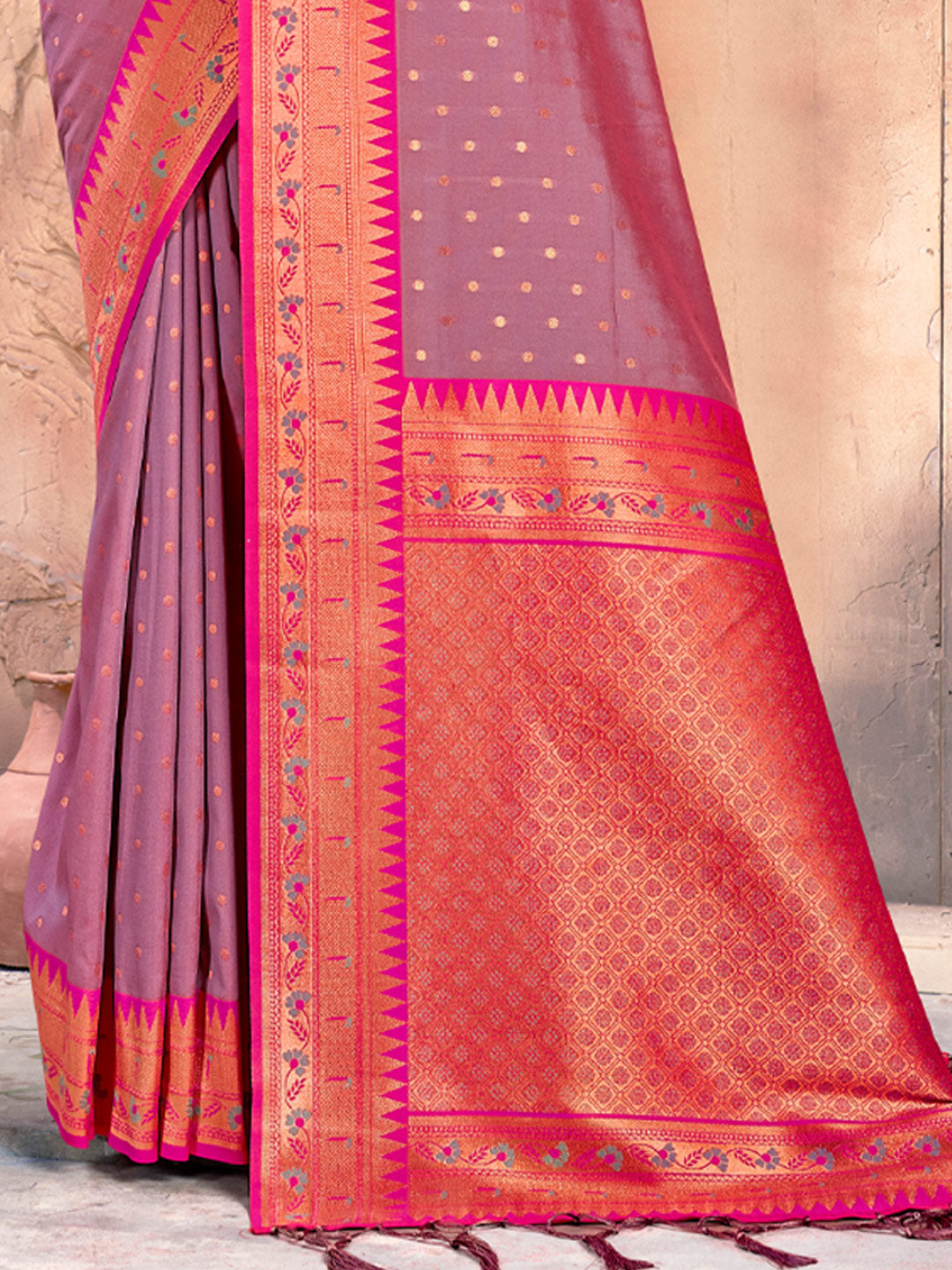 Women's Purple Silk Woven Work Traditional Tassle Saree - Sangam Prints