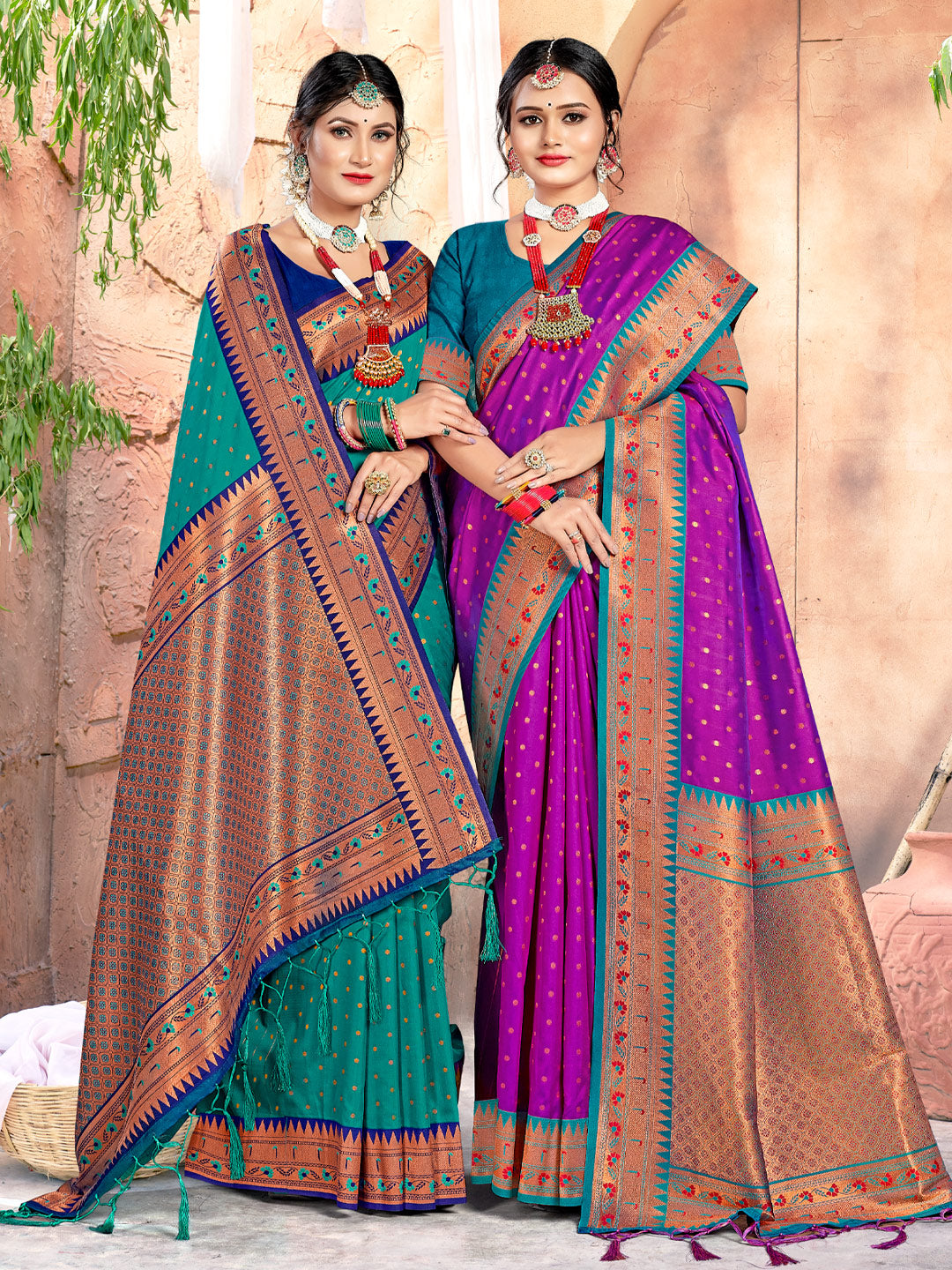 Women's Sea Green Silk Woven Work Traditional Tassle Saree - Sangam Prints