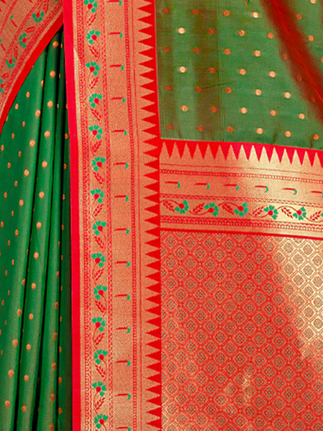 Women's Green Silk Woven Work Traditional Tassle Saree - Sangam Prints