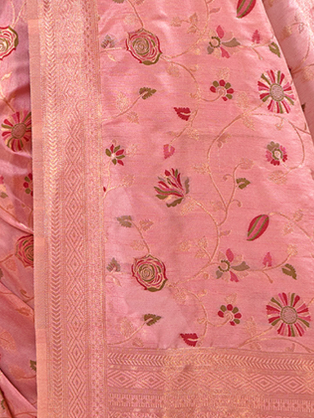 Women's Pink Silk Resham Dori Work Traditional Tassle Saree - Sangam Prints