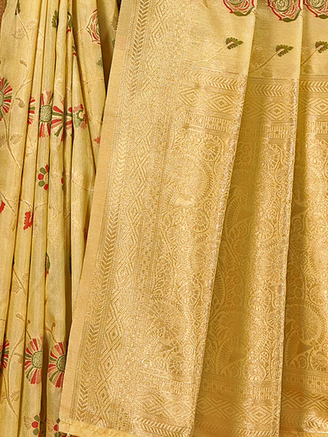 Women's Yellow Silk Resham Dori Work Traditional Tassle Saree - Sangam Prints
