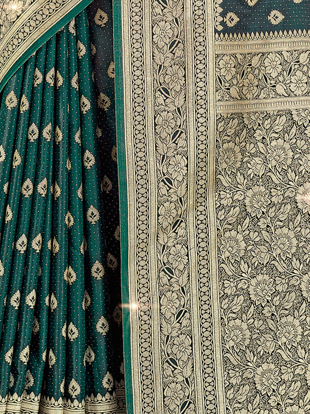 Women's Teal SILK Woven Work Traditional Tassle Saree - Sangam Prints