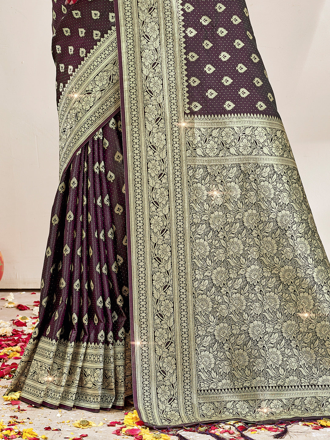Women's Purple SILK Woven Work Traditional Tassle Saree - Sangam Prints