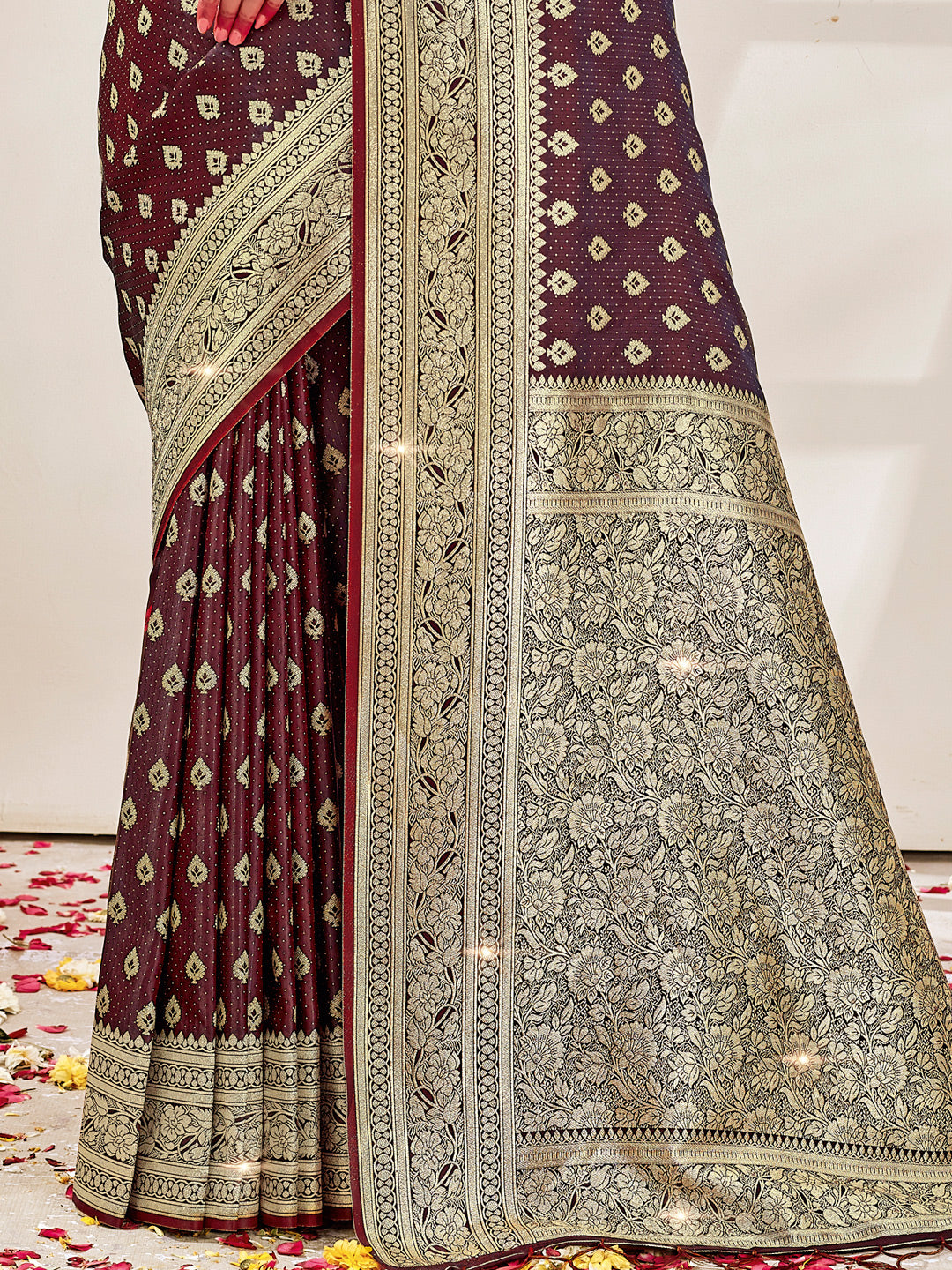 Women's Maroon SILK Woven Work Traditional Tassle Saree - Sangam Prints
