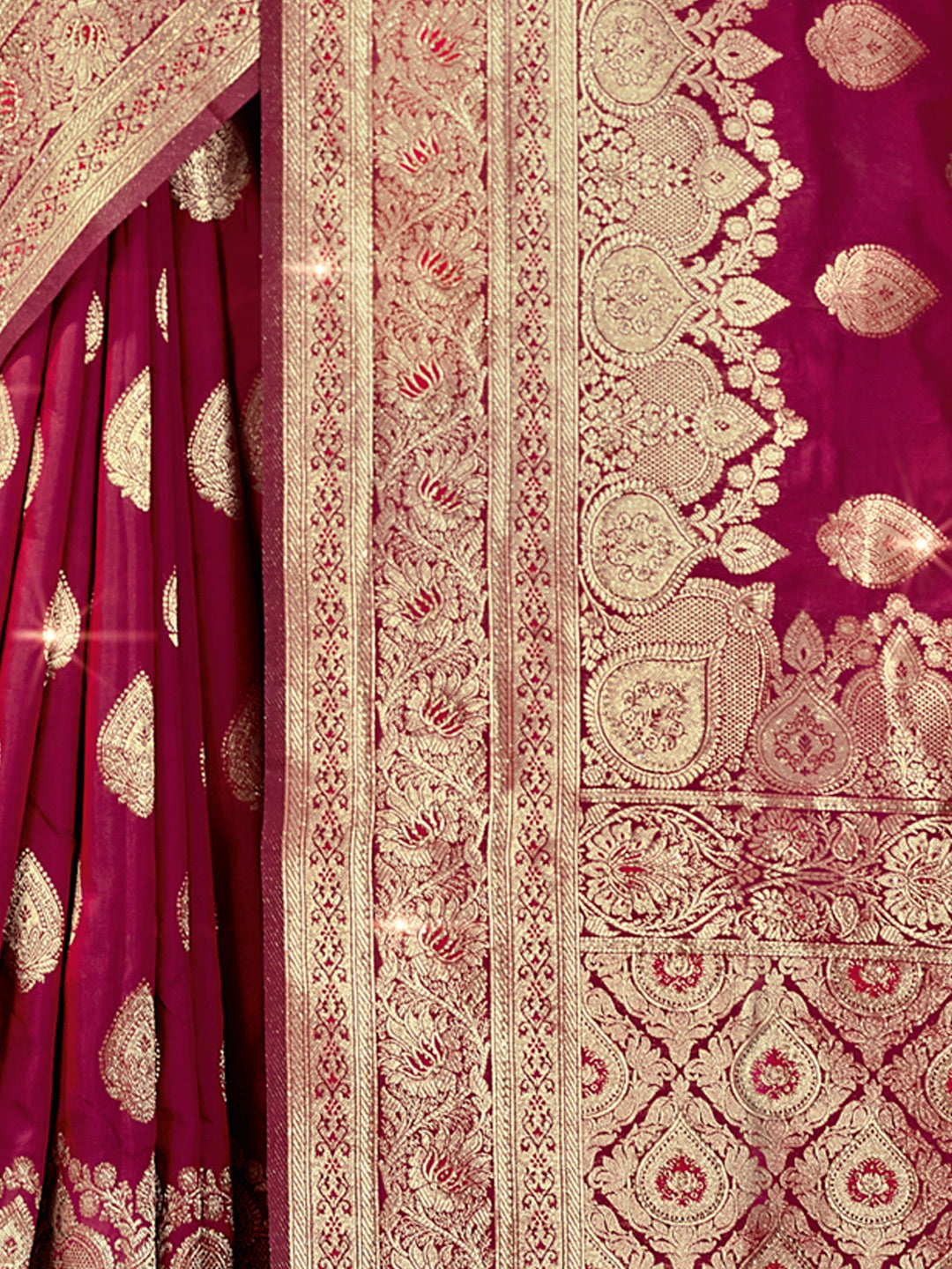 Women's Magenta SILK Woven Work Traditional Tassle Saree - Sangam Prints