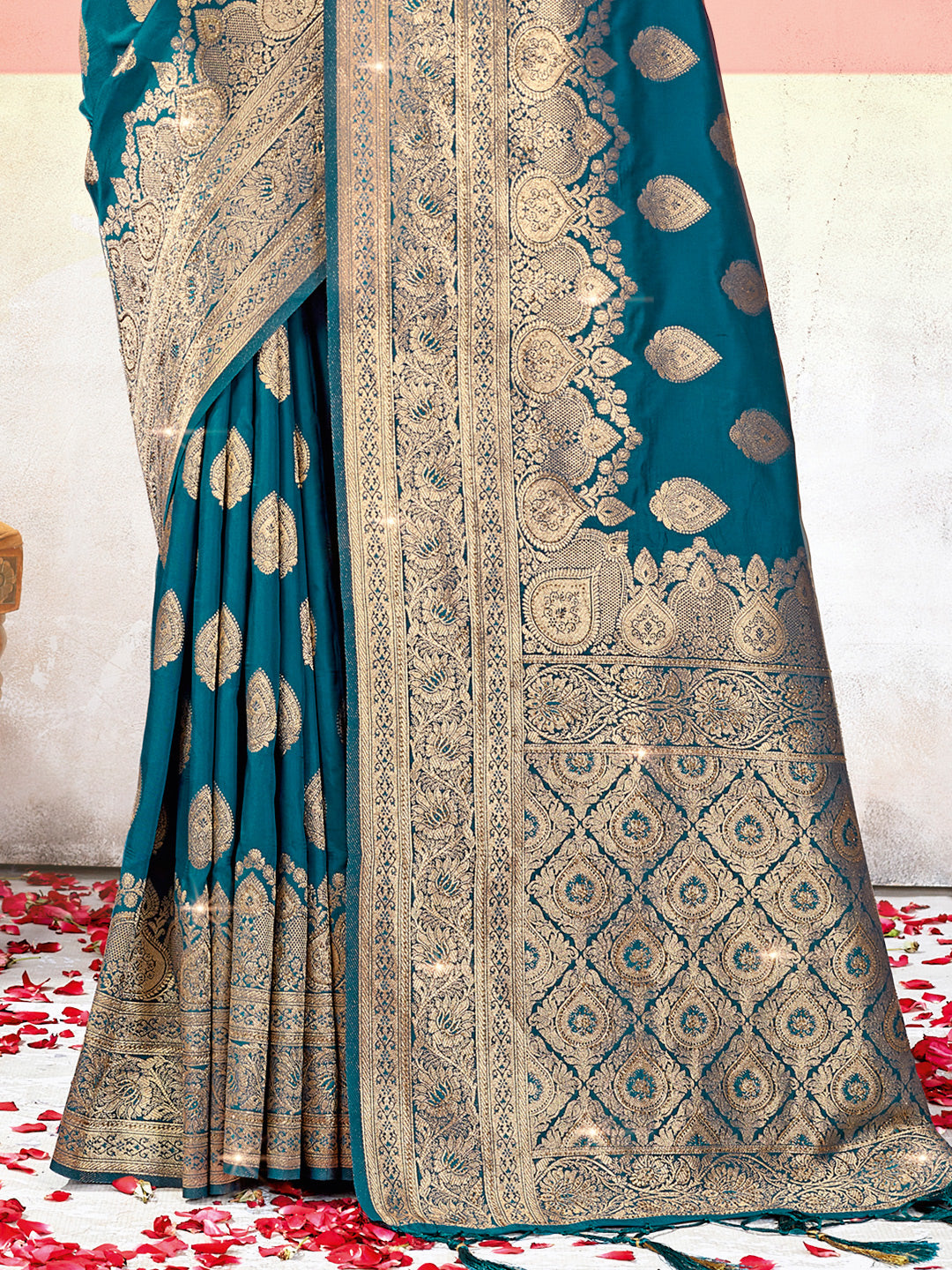 Women's Sky Blue SILK Woven Work Traditional Tassle Saree - Sangam Prints