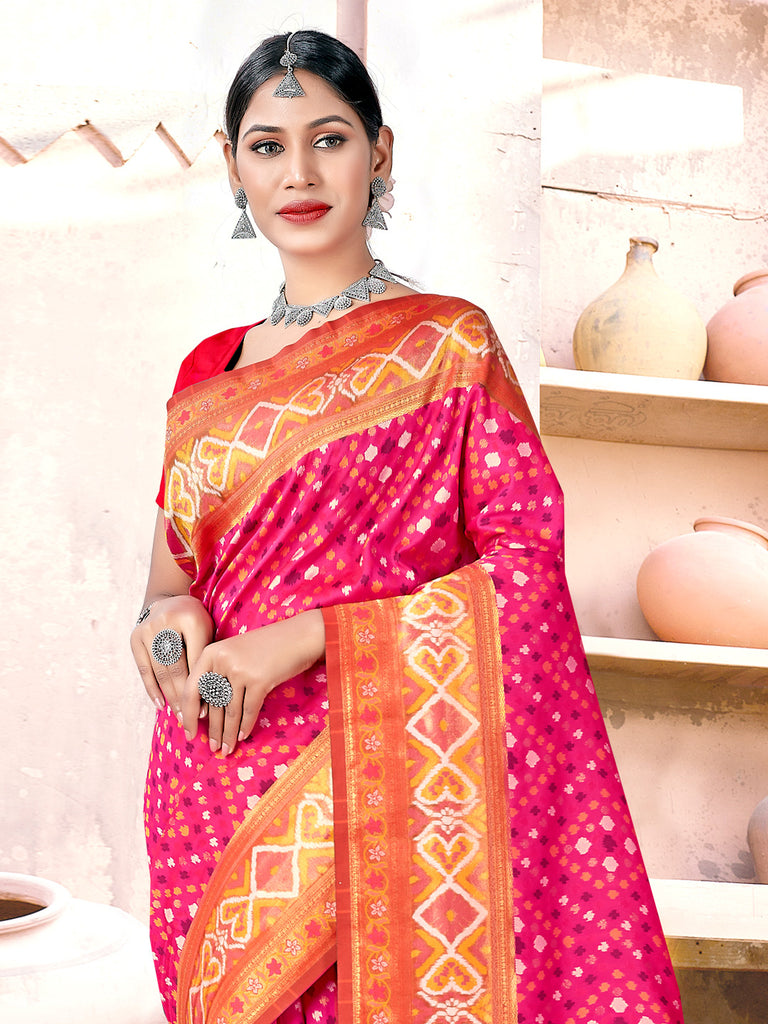 Women's Pink SILK  Woven Zari Work Traditional Tassle Saree