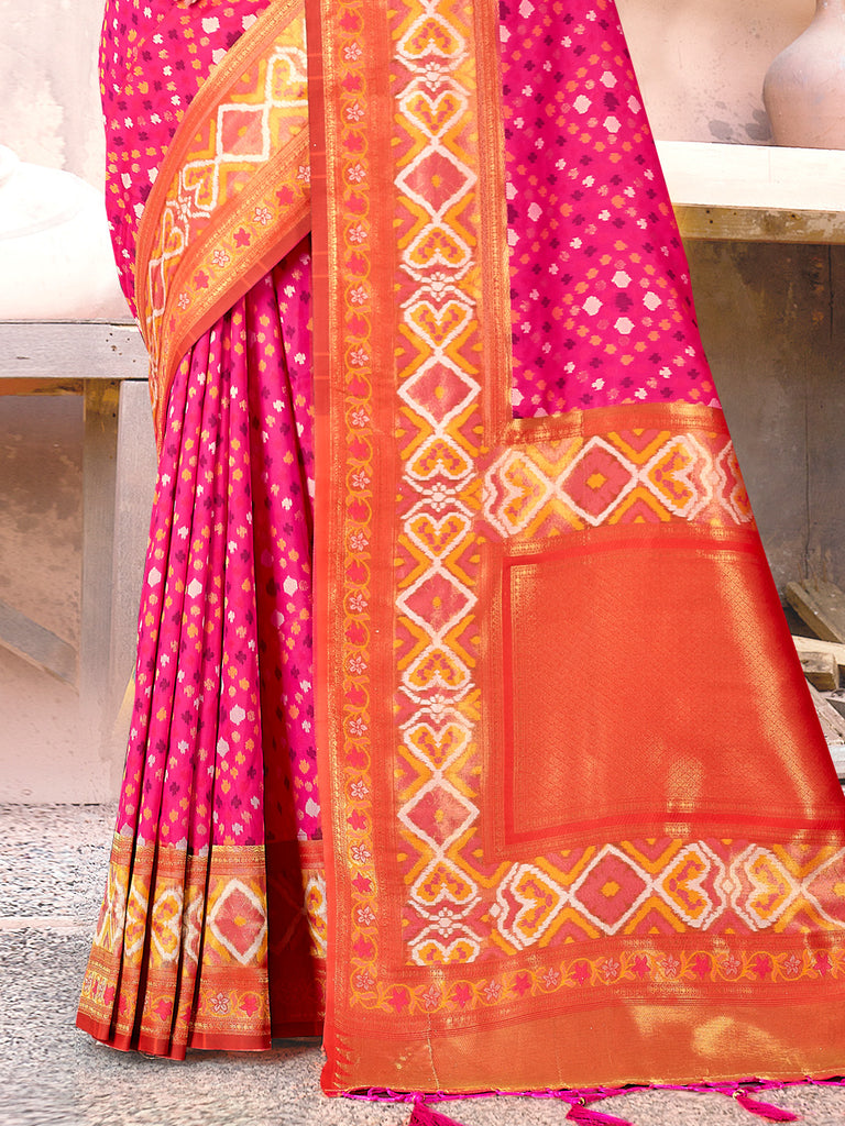 Women's Pink SILK  Woven Zari Work Traditional Tassle Saree