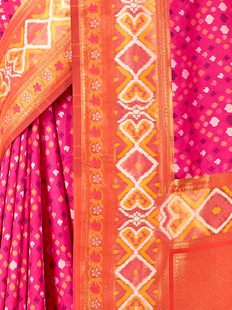 Women's Pink SILK  Woven Zari Work Traditional Tassle Saree