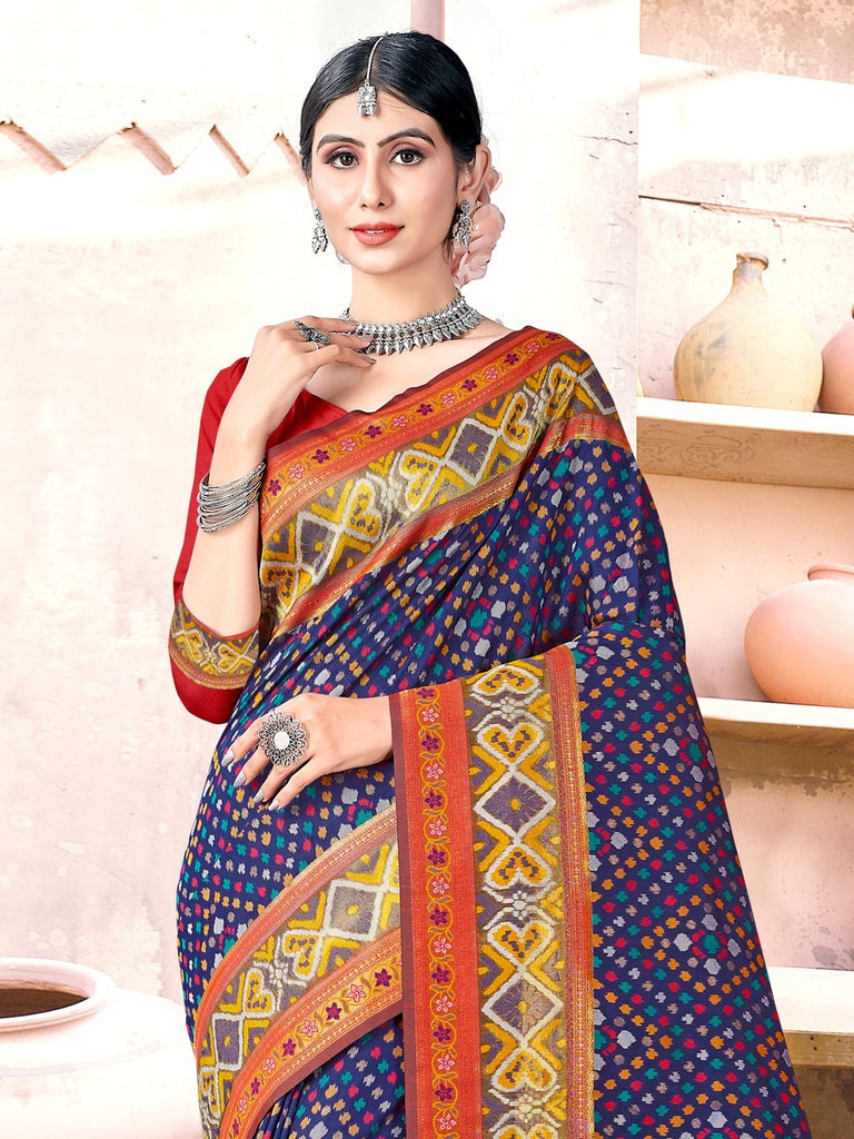 Women's Blue SILK  Woven Zari Work Traditional Tassle Saree