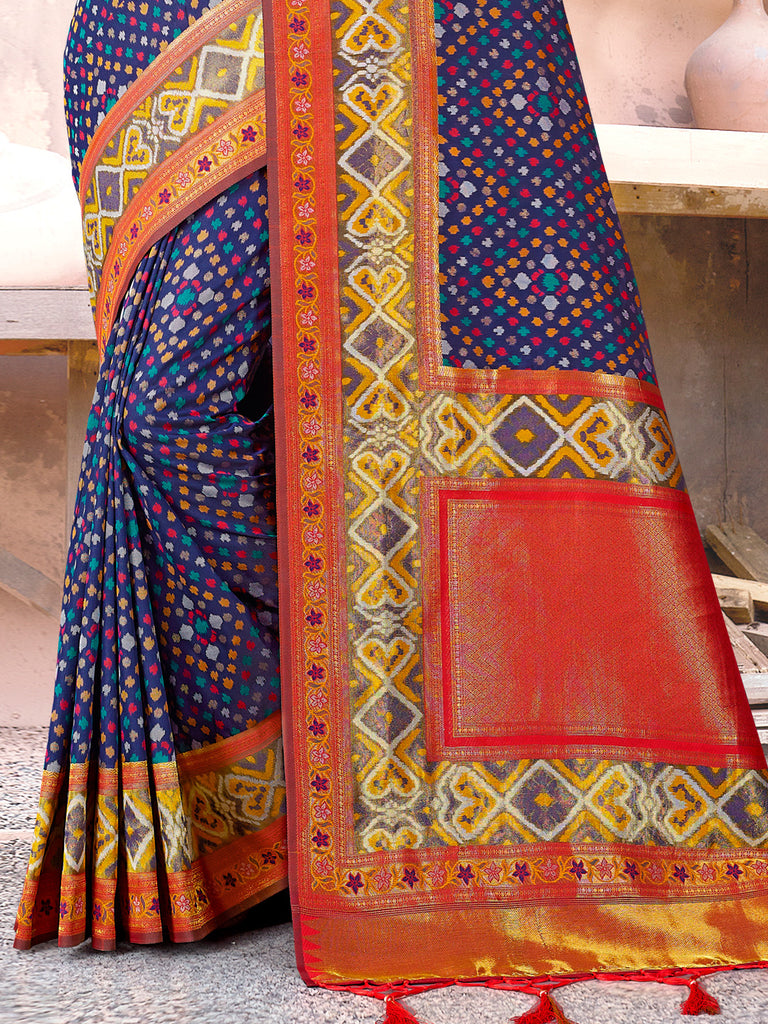 Women's Blue SILK  Woven Zari Work Traditional Tassle Saree