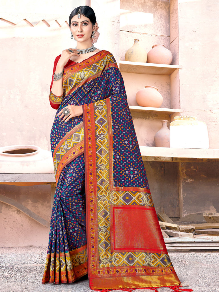 Women's Blue SILK  Woven Zari Work Traditional Tassle Saree