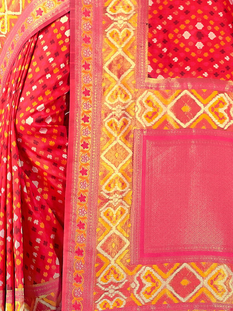 Women's Red SILK  Woven Zari Work Traditional Tassle Saree