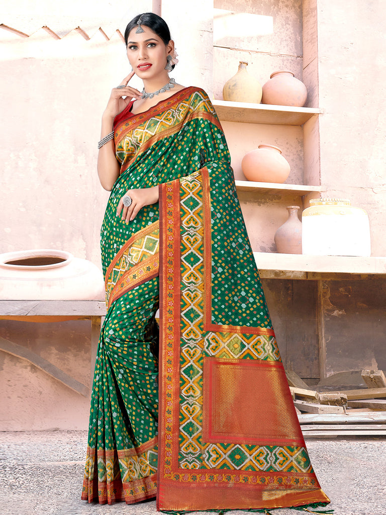 Women's Green SILK  Woven Zari Work Traditional Tassle Saree