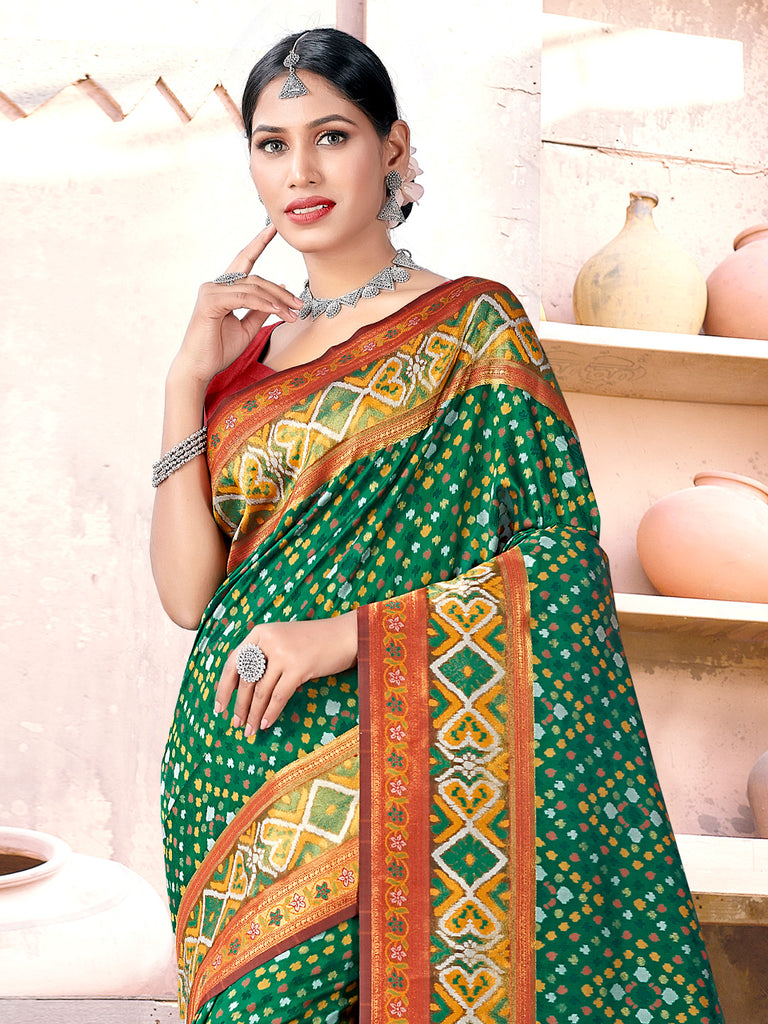 Women's Green SILK  Woven Zari Work Traditional Tassle Saree