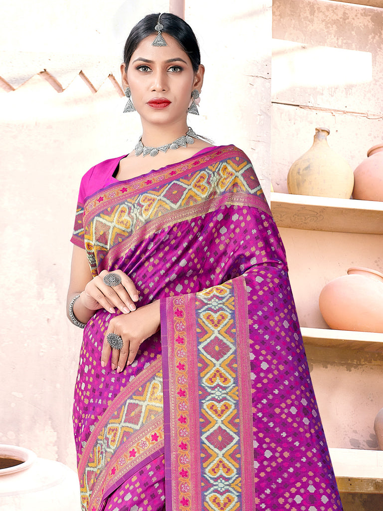 Women's Purple SILK  Woven Zari Work Traditional Tassle Saree