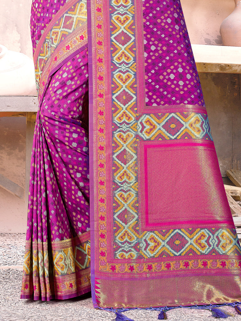 Women's Purple SILK  Woven Zari Work Traditional Tassle Saree