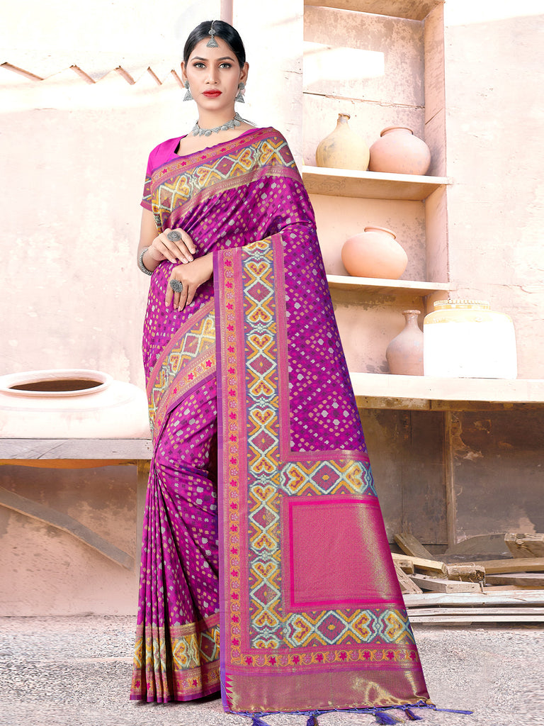 Women's Purple SILK  Woven Zari Work Traditional Tassle Saree