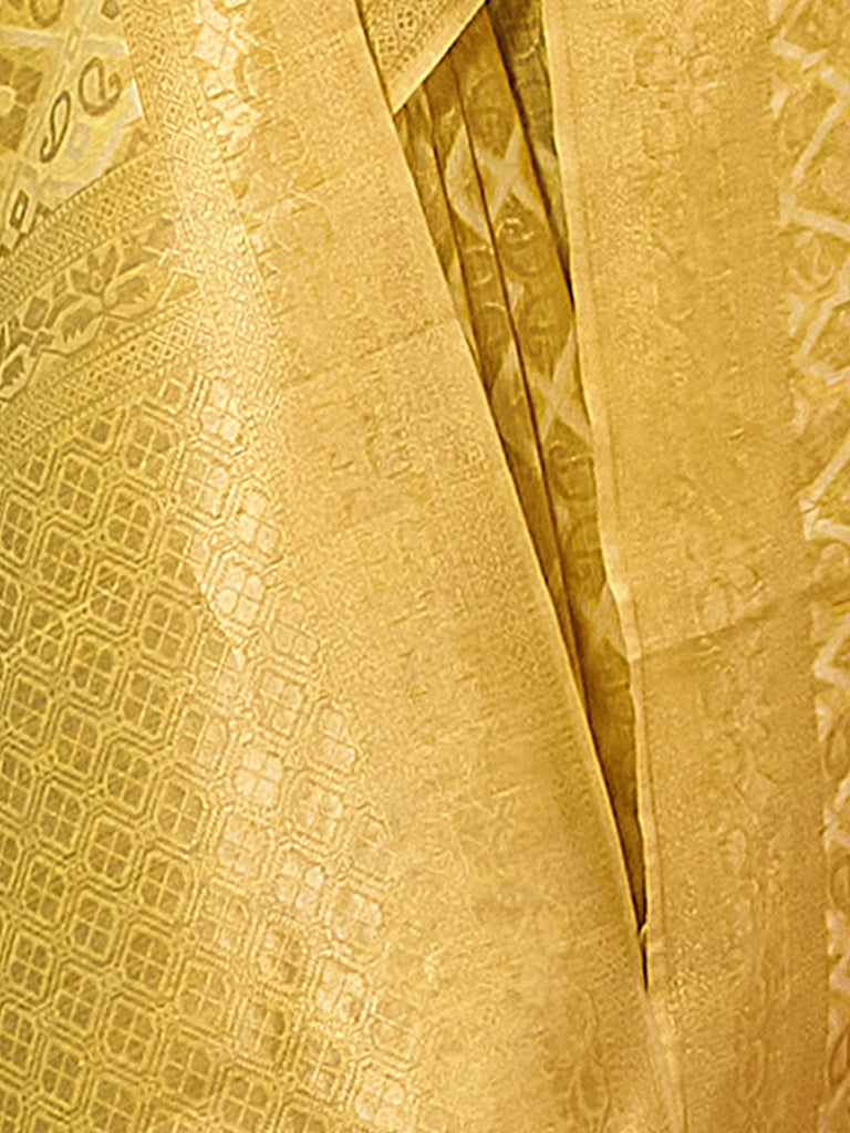 Women's Yellow Cotton Woven Work Traditional Tassle Saree