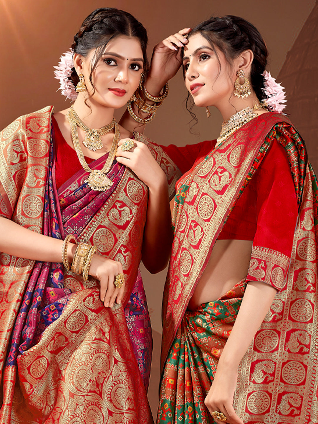 Women's Multi Color Patola Silk Resham Dori Work Traditional Tassle Saree - Sangam Prints