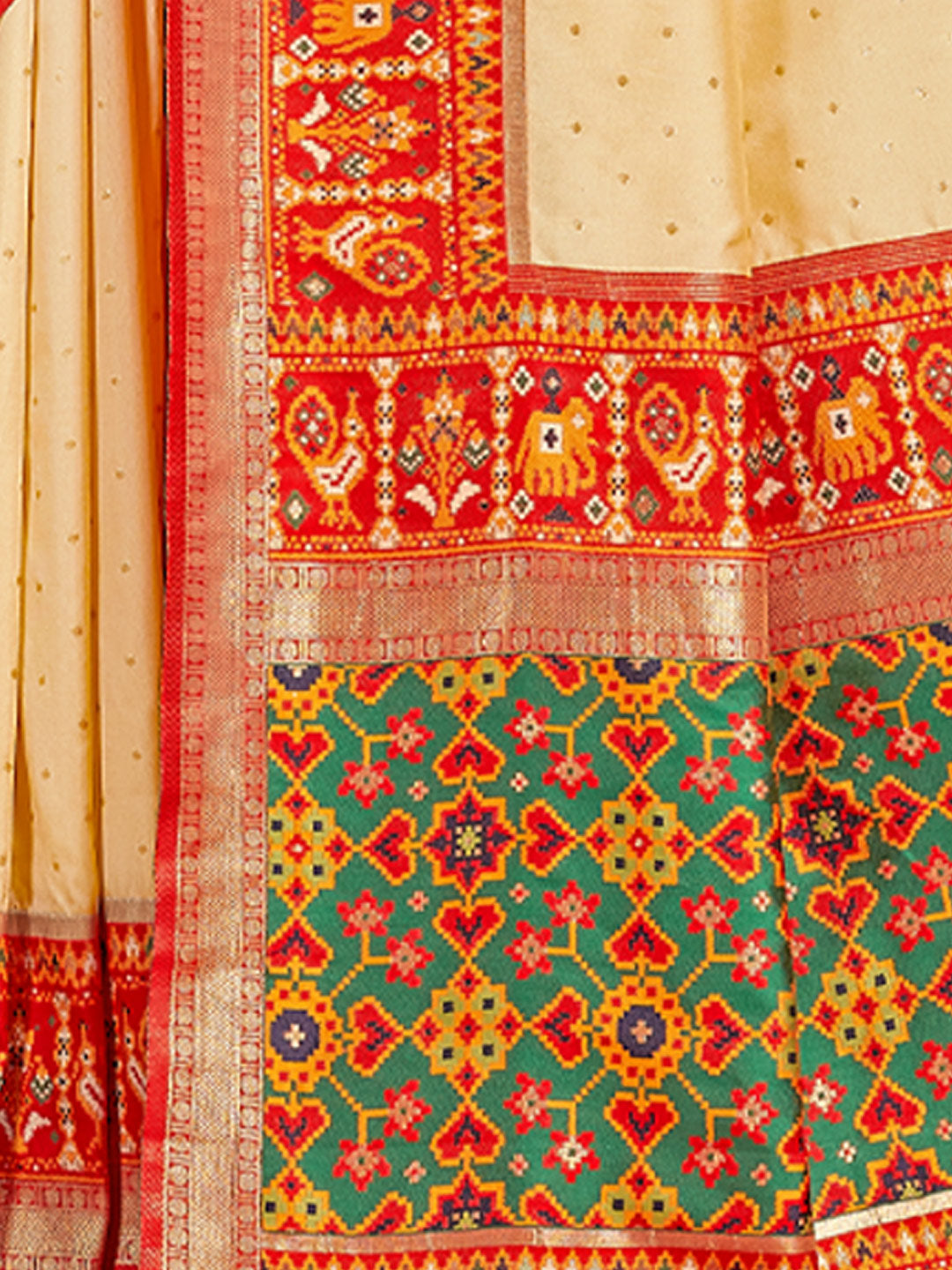 Women's Cream Silk Woven Work Traditional Tassle Saree - Sangam Prints