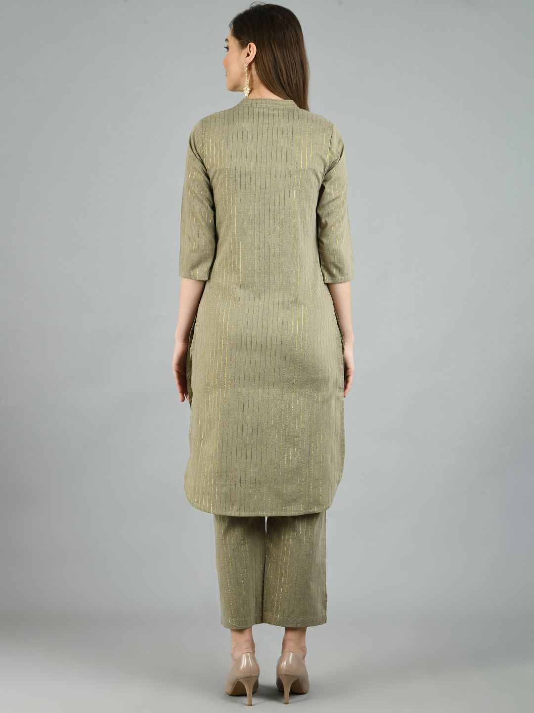 Women's Cotton Solid 3/4 Sleeve Round Neck Casual Kurta Pant Dupatta Set - Myshka