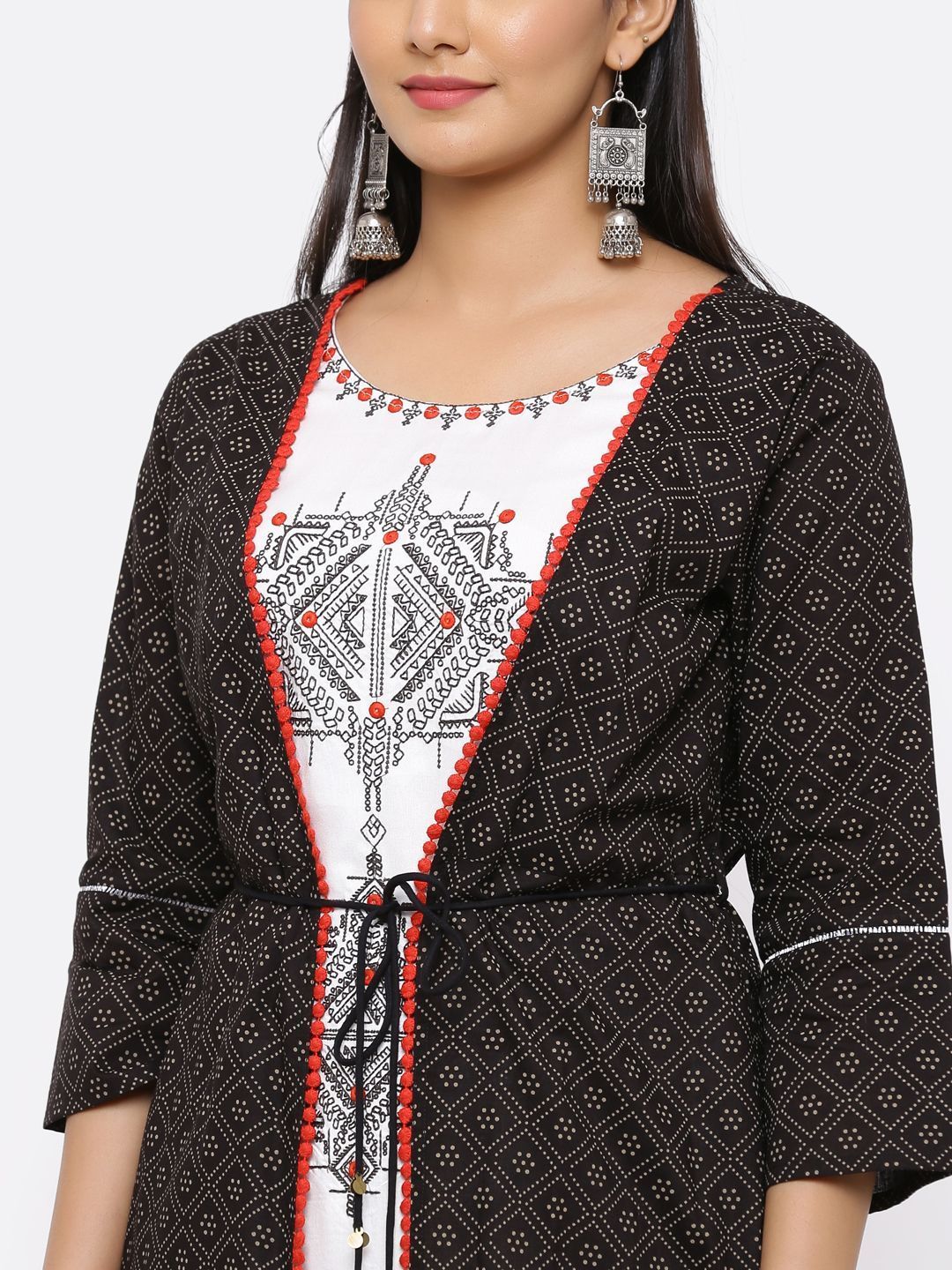 Women's Black Rayon Embroidered Jacket Style Kurta - Juniper