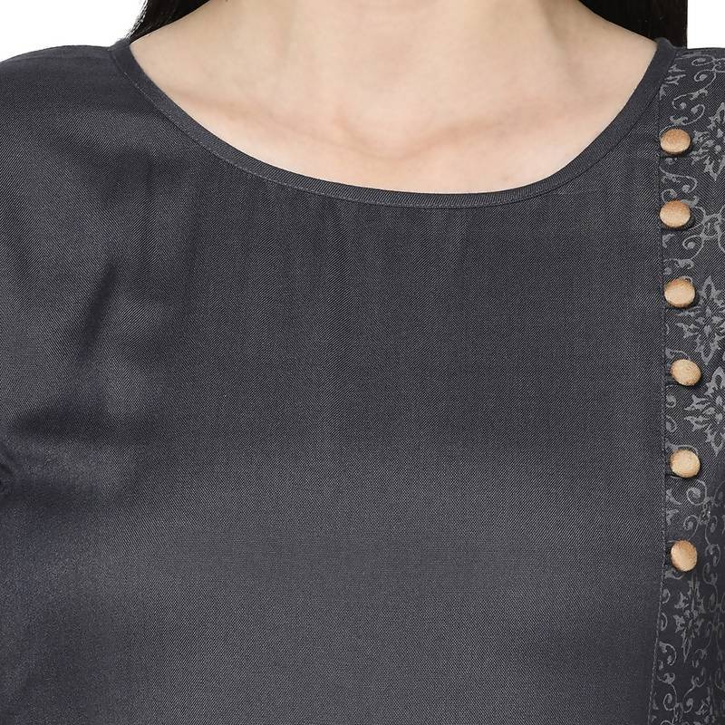 Women's Dark grey Rayon Block print straight kurta Palazzo set