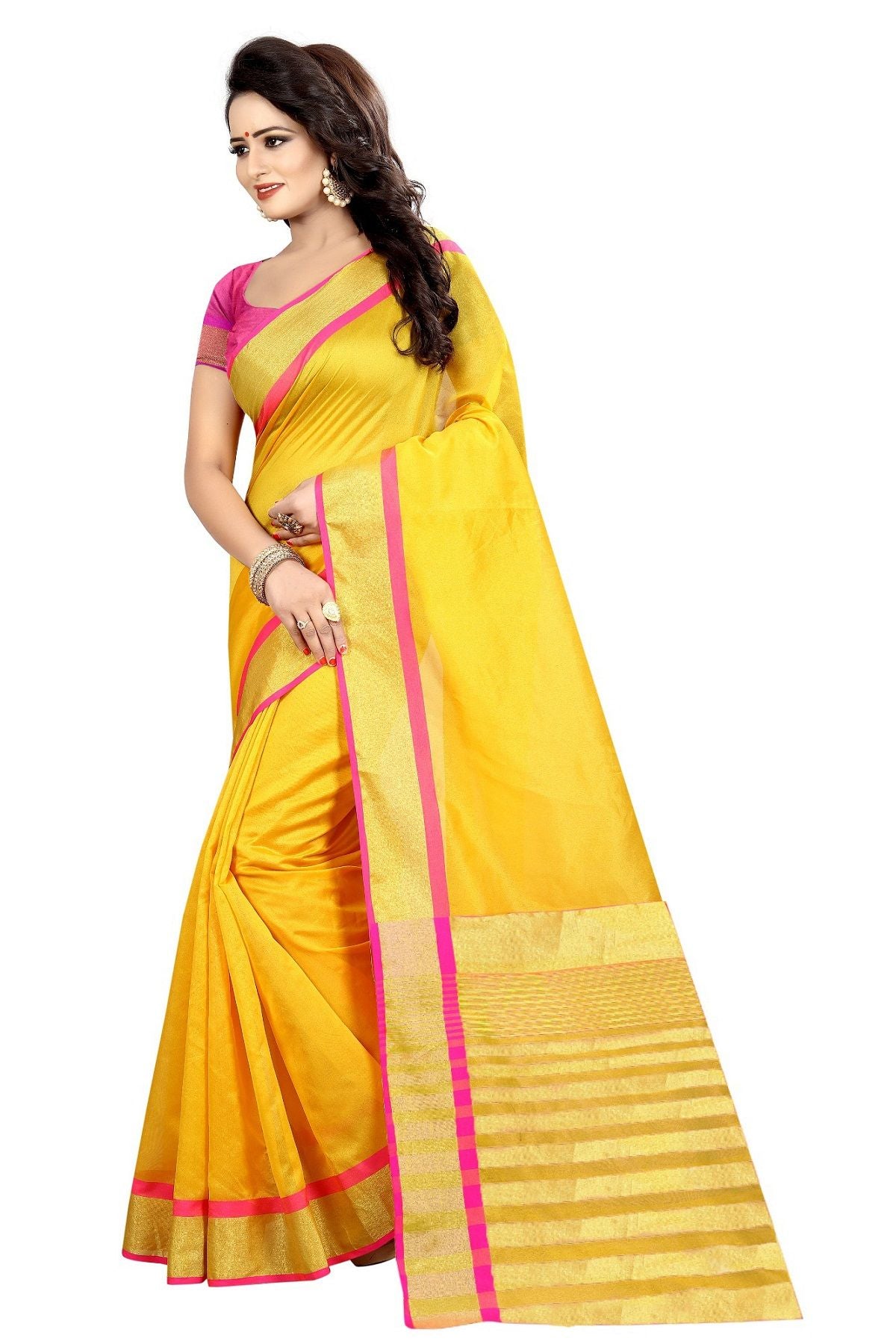 Women's Vamika Gold Cotton Silk Weaving Saree - Vamika