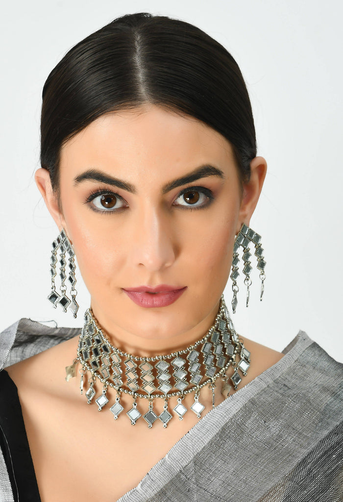 Kamal Johar Traditional design Mirror Necklace with Ear