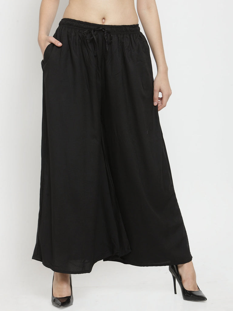 Women's Black Solid Rayon Sharara