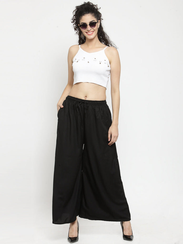 Women's Black Solid Rayon Sharara