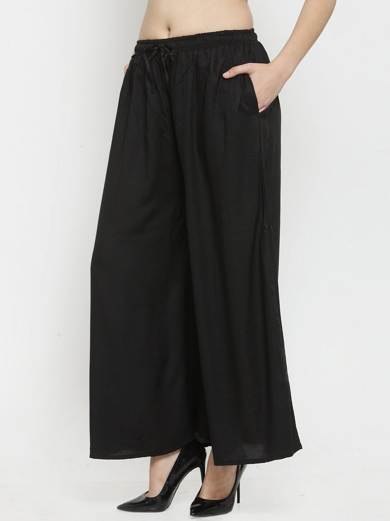 Women's Black Solid Rayon Sharara