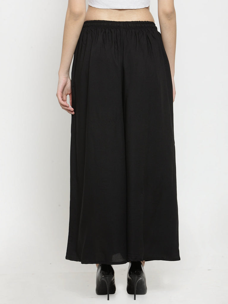 Women's Black Solid Rayon Sharara