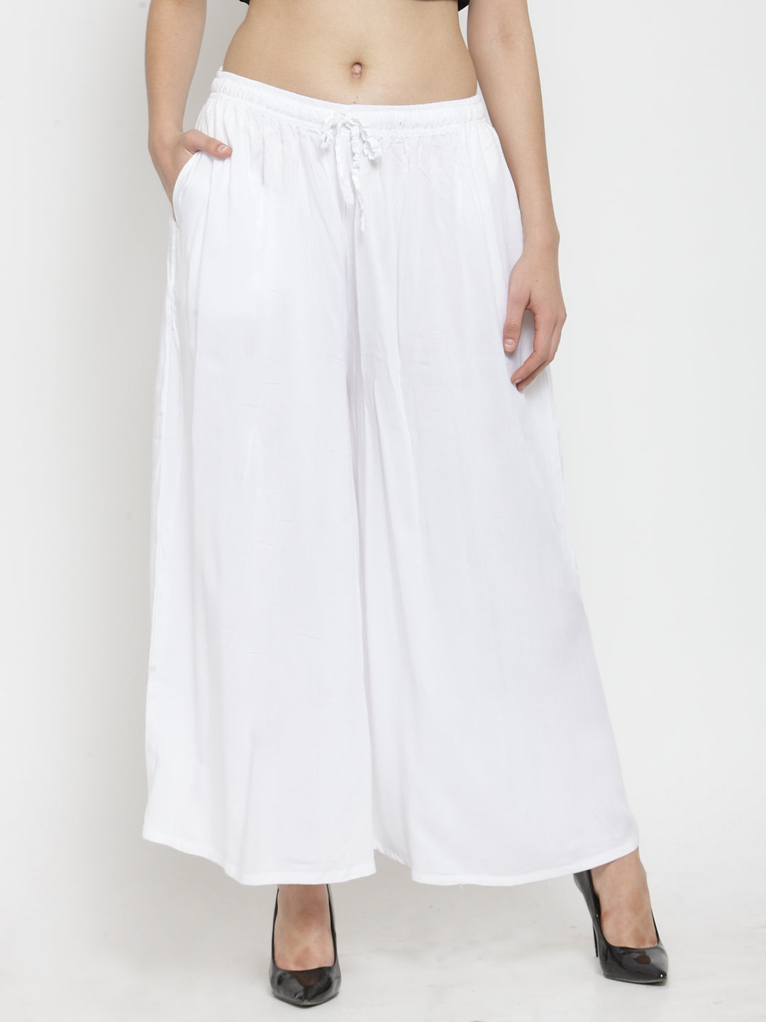 Women's White Solid Rayon Sharara
