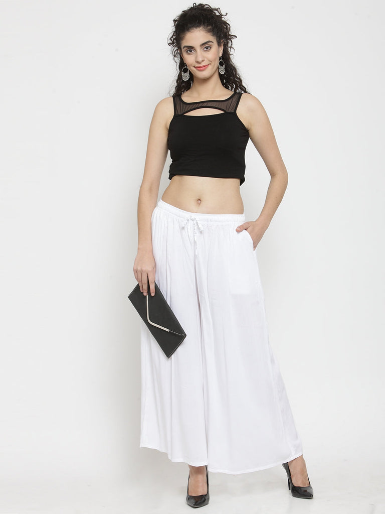 Women's White Solid Rayon Sharara
