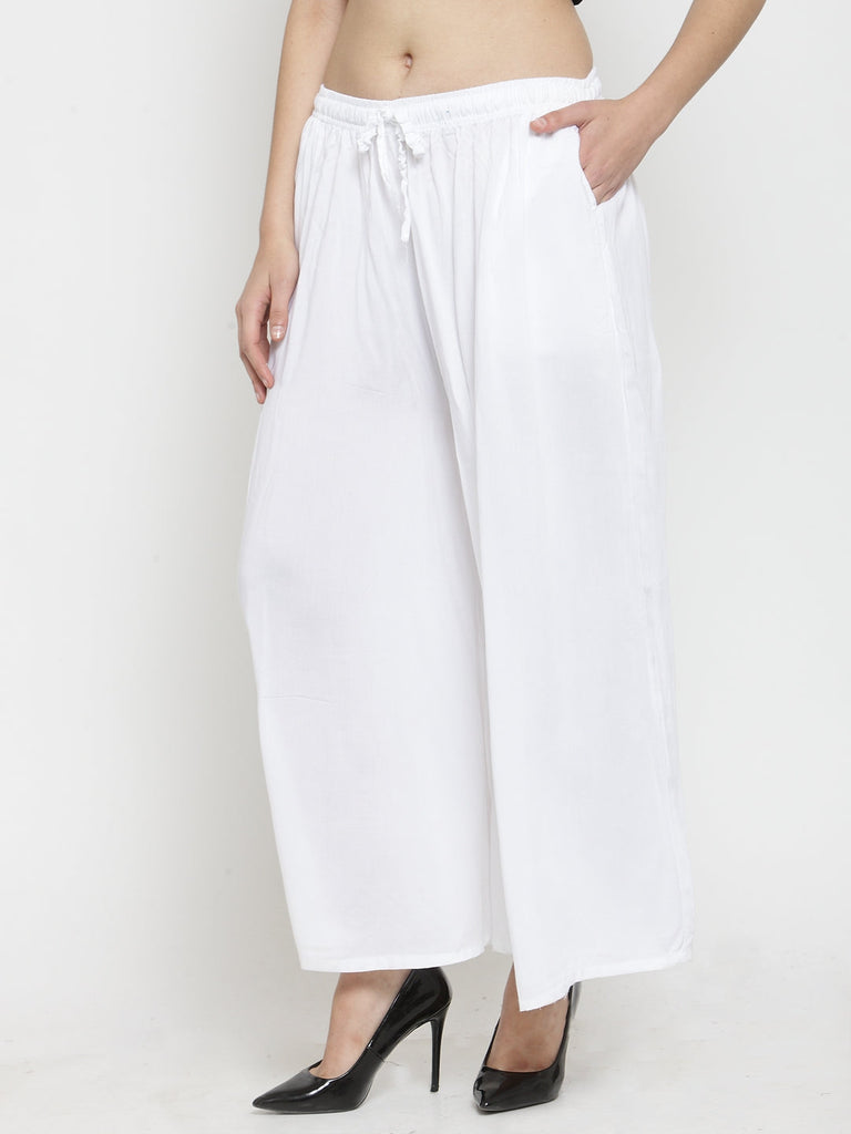 Women's White Solid Rayon Sharara