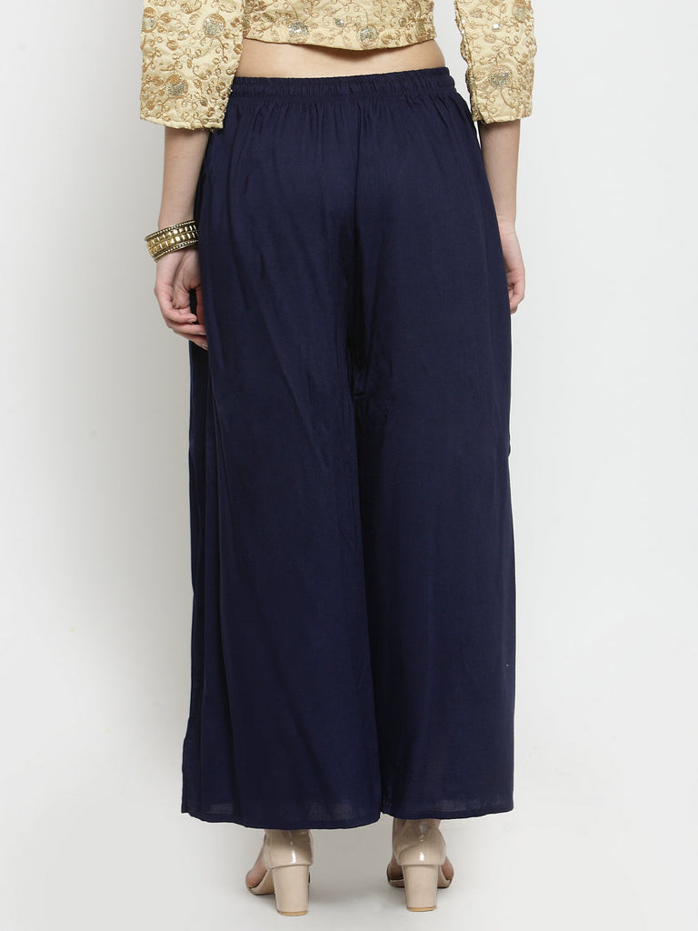 Women's Navy Blue Solid Rayon Sharara
