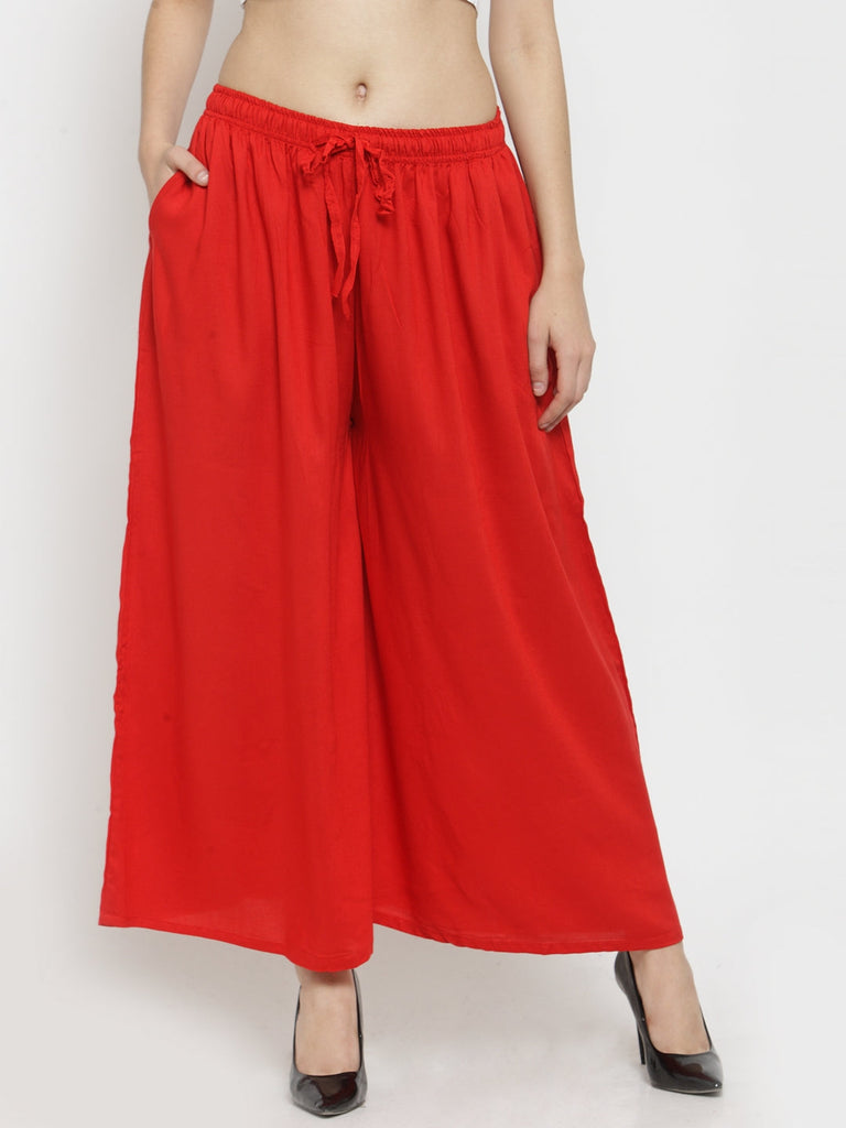 Women's Red Solid Rayon Sharara