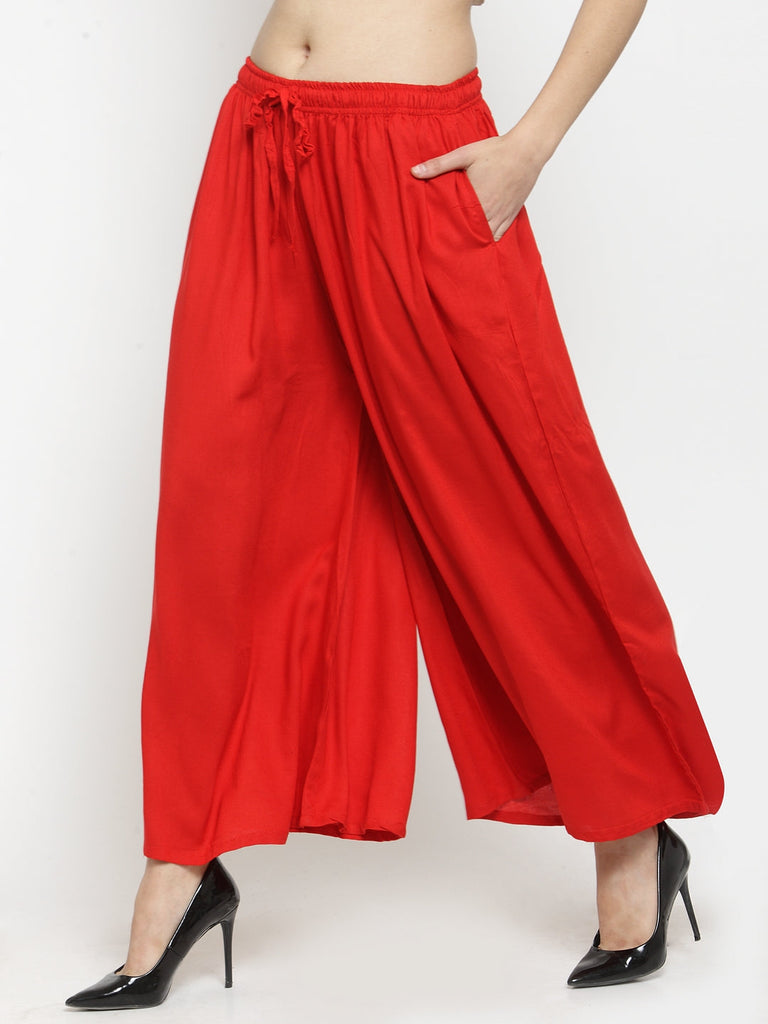 Women's Red Solid Rayon Sharara