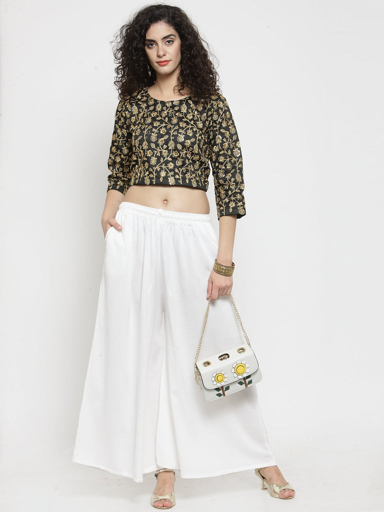 Women's Off-White Solid Rayon Sharara