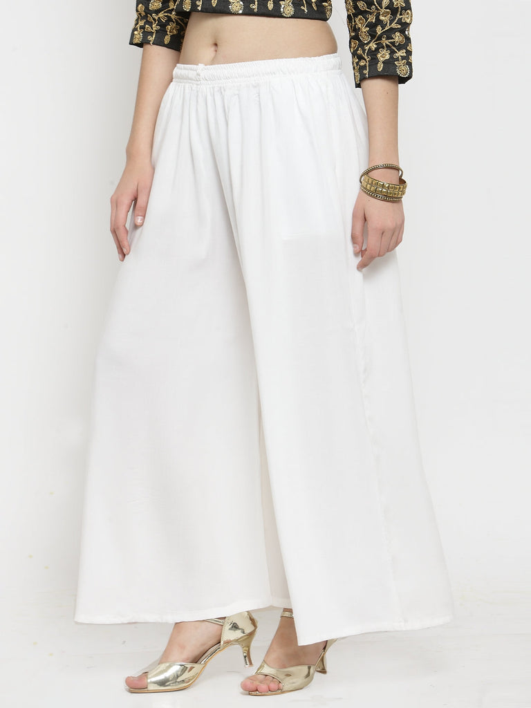 Women's Off-White Solid Rayon Sharara