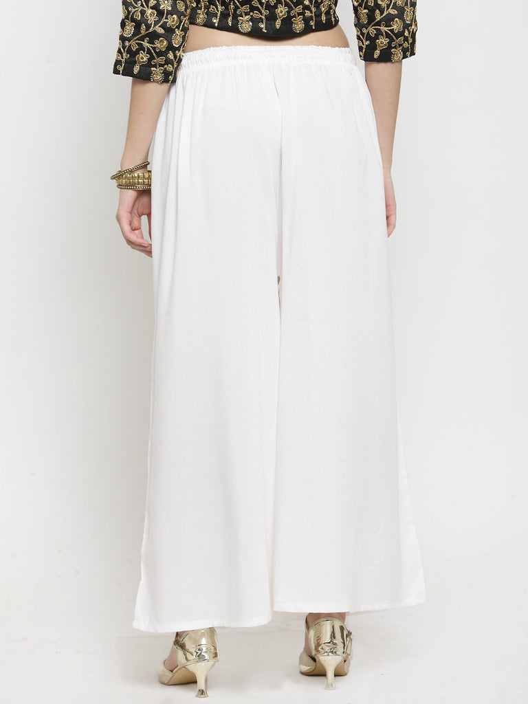 Women's Off-White Solid Rayon Sharara