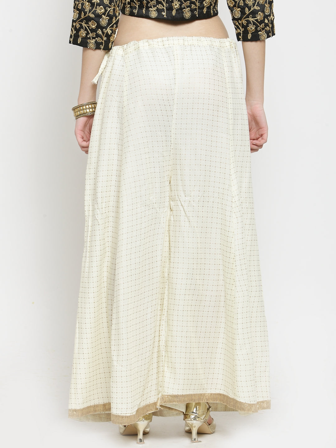 Women's Off-White Printed Rayon Wide Leg Palazzo - Wahe-NOOR