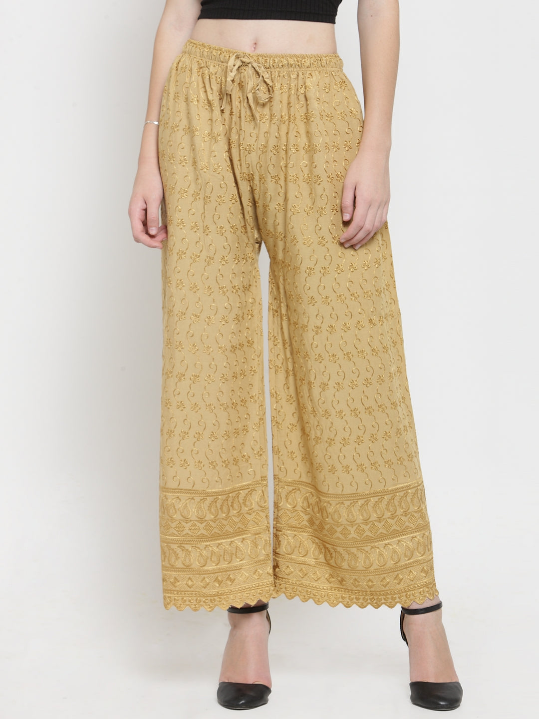Women's Fawn Full Chikankari Rayon Palazzo