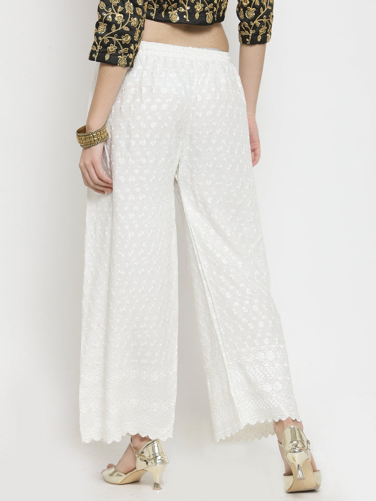 Women's Off-White Full Chikankari Rayon Palazzo