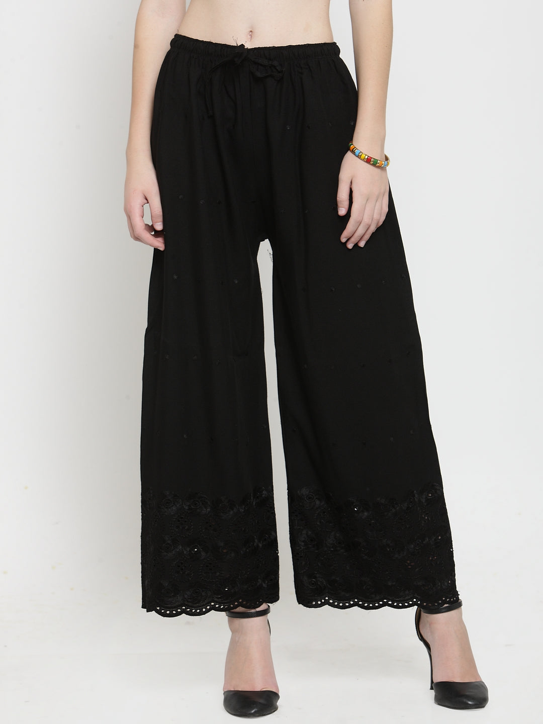 Women's Black Chikankari Rayon Palazzo