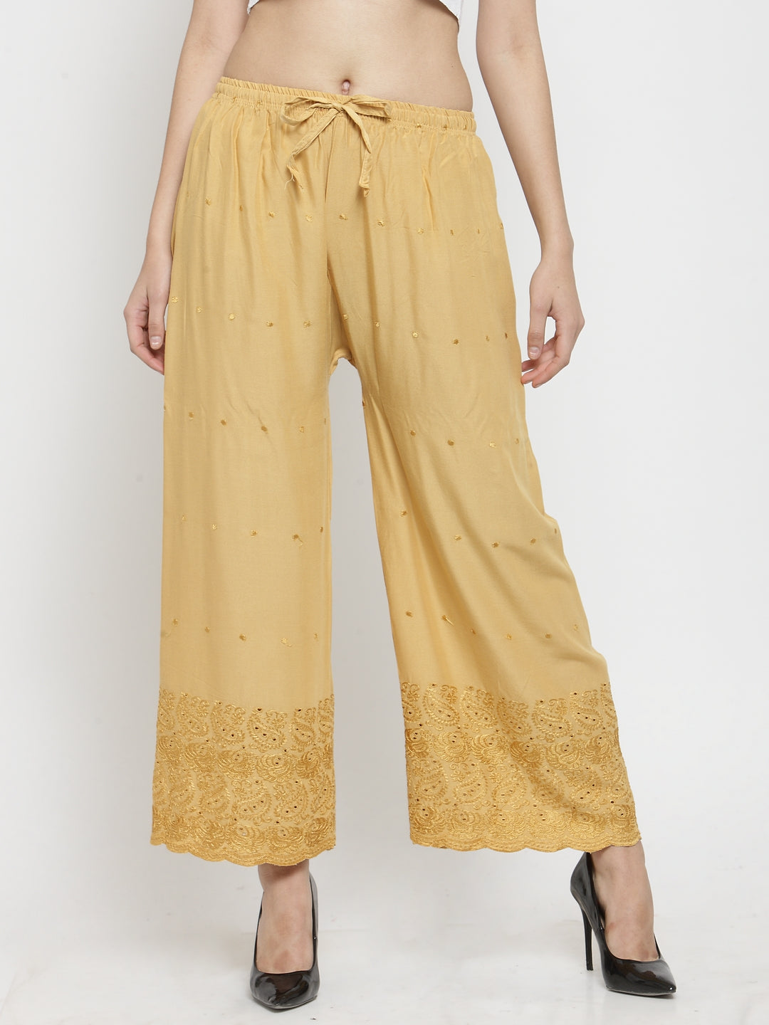 Women's Fawn Chikankari Rayon Palazzo